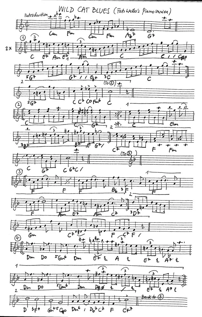 wild cat blues 2 free jazz leadsheet - Courtesy of the Jungle Jazz Band